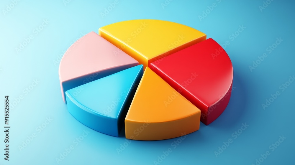 Obraz premium A colorful pie chart with 3D effects, providing a visually appealing representation of statistical data.