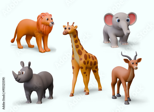Collection of realistic savannah animals. Isolated vector characters
