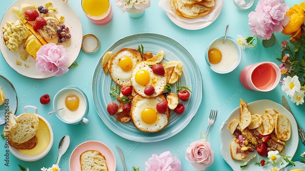 Sunny Side Up Breakfast with Flowers and Fruit Sunny Side Up Breakfast with Flowers and Fruit