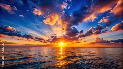 of a beautiful sunset over the horizon, sunset, dusk, orange sky, evening, clouds, sun rays, silhouette, nature, landscape