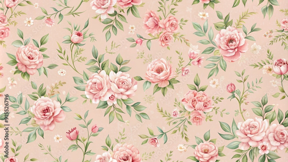 Soft, whimsical pastel pink pattern adorns a delicate blush background, evoking a sense of femininity, innocence, and vintage charm in this elegant and understated design.