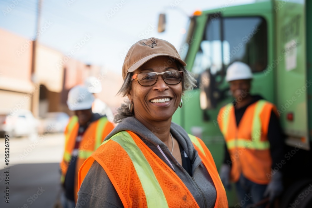 Portrait of a smiling middle aged African American sanitation worker Portrait of a smiling middle aged African American sanitation worker