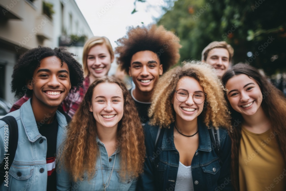 Smiling group of diverse group of students Smiling group of diverse group of students