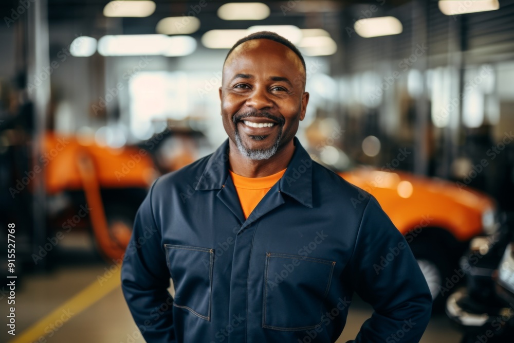 Smiling portrait of a middle aged car mechanic in workshop Smiling portrait of a middle aged car mechanic in workshop