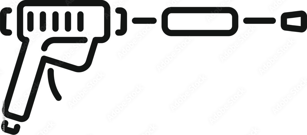 Line drawing of an electric hot glue gun applying hot melt adhesive Line drawing of an electric hot glue gun applying hot melt adhesive