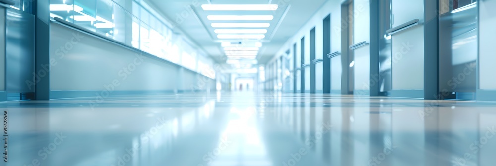 Shining Path to Success: A pristine, modern office hallway bathed in cool blue light, conveying a sense of opportunity, ambition, and corporate aspiration. Shining Path to Success: A pristine, modern office hallway bathed in cool blue light, conveying a sense of opportunity, ambition, and corporate aspiration.