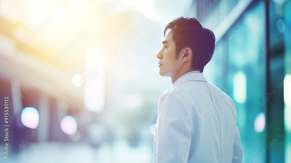 Aspiring Vision: Confident Businessman in White Suit Looking Towards Sunlight Aspiring Vision: Confident Businessman in White Suit Looking Towards Sunlight