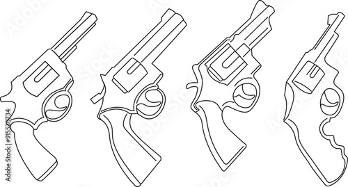 Revolver illustration, old Pistol, Hand drawn in thin line style photo