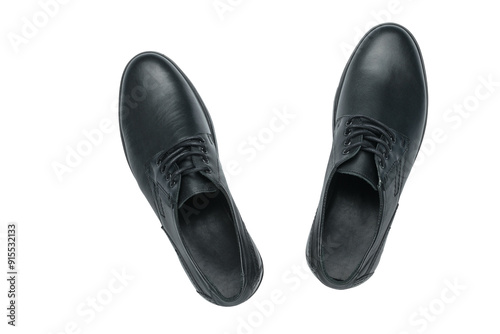 Black Leather Formal Shoes - Top View, Isolated Pair for Elegant Office and Casual Wear