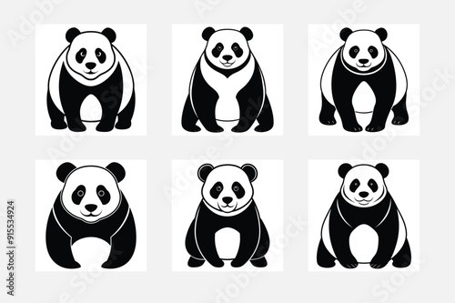 White background Panda silhouette minimalist art set ideas
