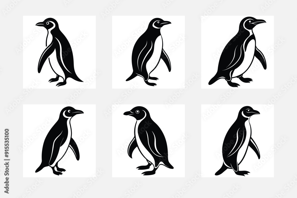 Naklejka premium White background penguin silhouette minimal artwork set for modern spaces