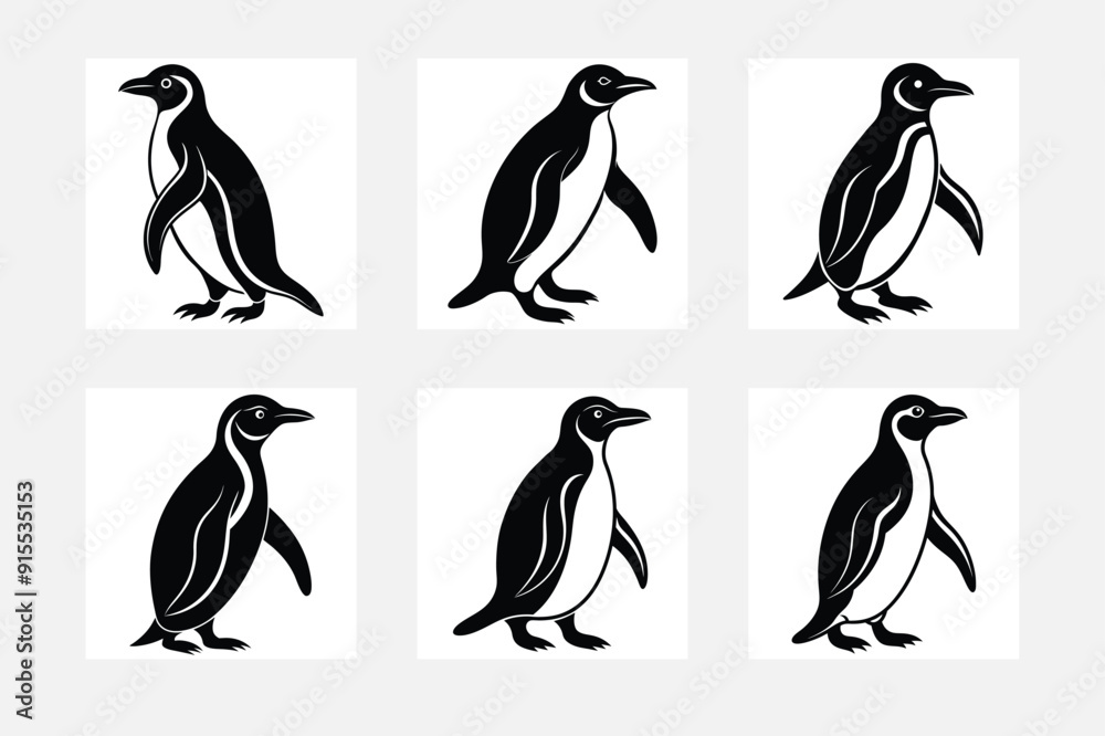 Naklejka premium Minimal penguin silhouette on white background artwork set for home decor 