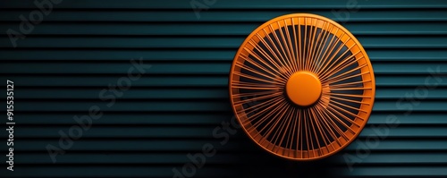 Close-up of a vintage electric fan's metal blades and grille, showcasing the intricate design and soft, warm lighting photo