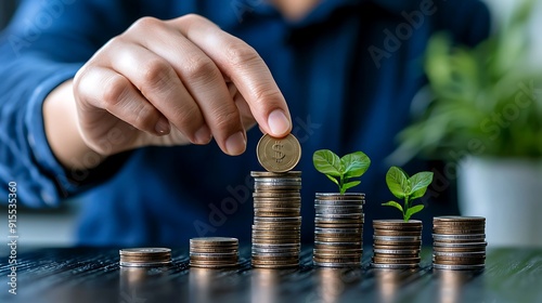 Hand holding a stack of gold coins, symbolizing wealth and financial growthHand holding a stack of gold coins, symbolizing wealth and financial growthHand holding a stack of gold coins,  photo