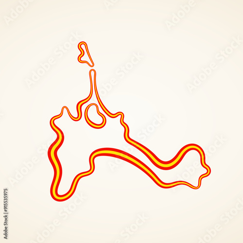 Outline map of Formentera marked with ribbon in colors from the flag.