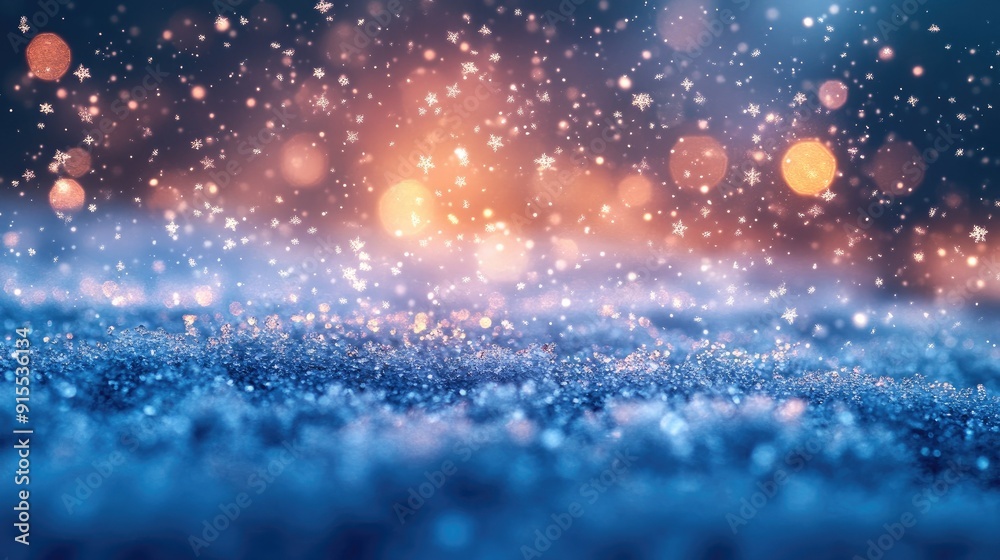 Obraz premium Sparkling Snowflakes with Bokeh Lights: A Stunning Winter Wonderland Abstract