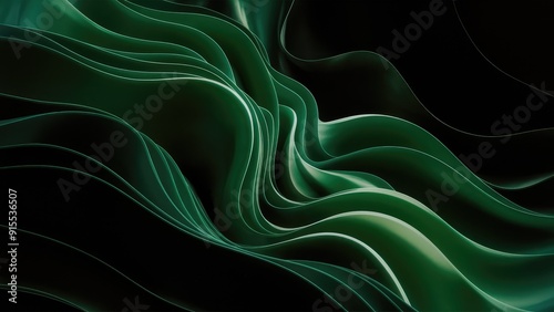 Captivating abstract illustration showcasing a gradient of rich green tones transitioning into black The fluid wavelike patterns evoke a sense of mystery and a contemporary feel per