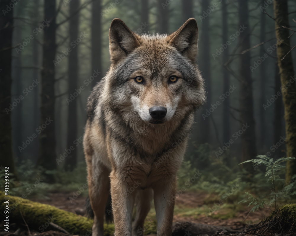 Fototapeta premium Wolf in Misty Forest