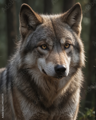 Majestic Wolf Portrait in Forest