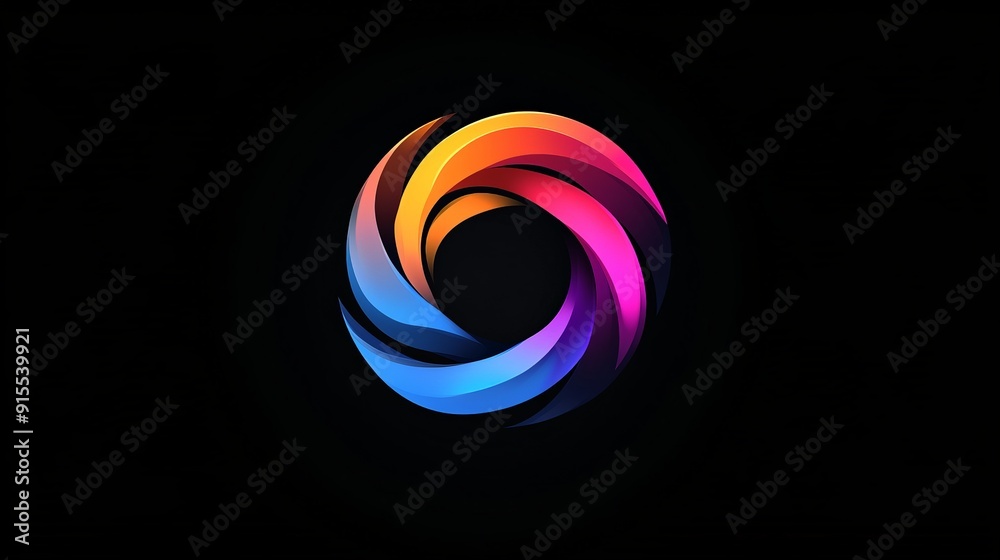 Imagine a logo with dynamic color transitions against a black background. Imagine a logo with dynamic color transitions against a black background.