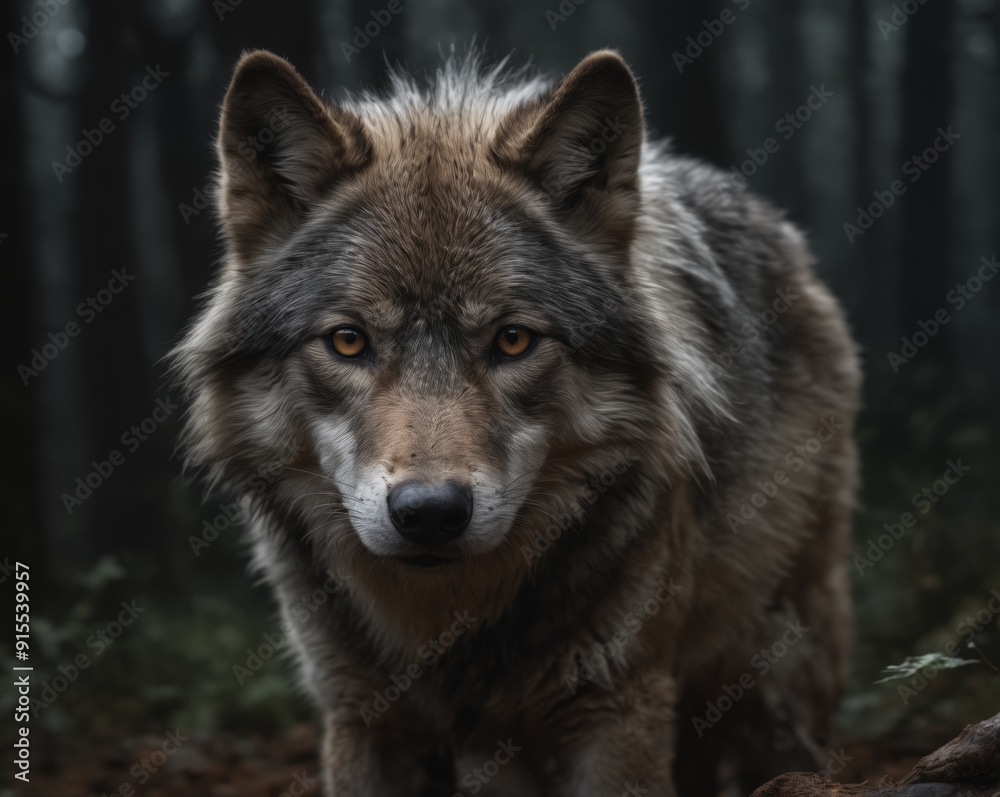 Majestic Wolf in Misty Forest Majestic Wolf in Misty Forest