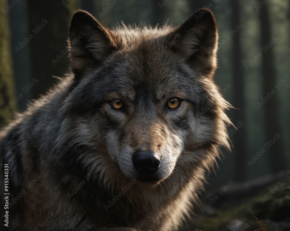 Majestic Wolf in Forest Portrait Majestic Wolf in Forest Portrait