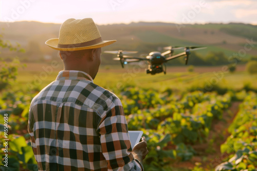 Wallpaper Mural Farmer controls drone in grape field. Smart modern agricultural practices with technology and machinery Torontodigital.ca