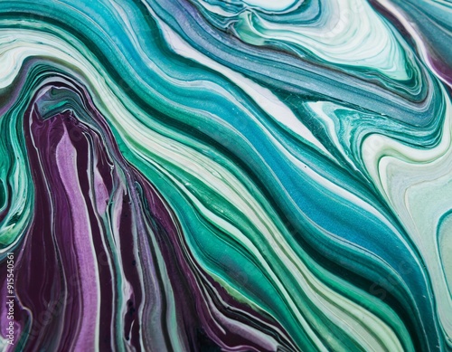 luid Art. Liquid jade green, blue and purple waves photo