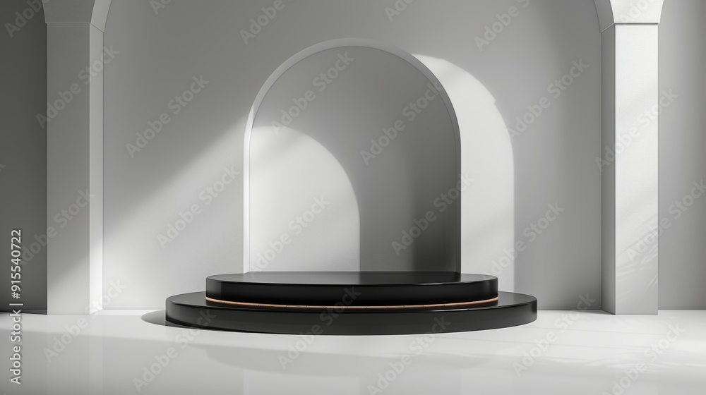 Minimalist Black Platform with Archway and Sunlight Minimalist Black Platform with Archway and Sunlight