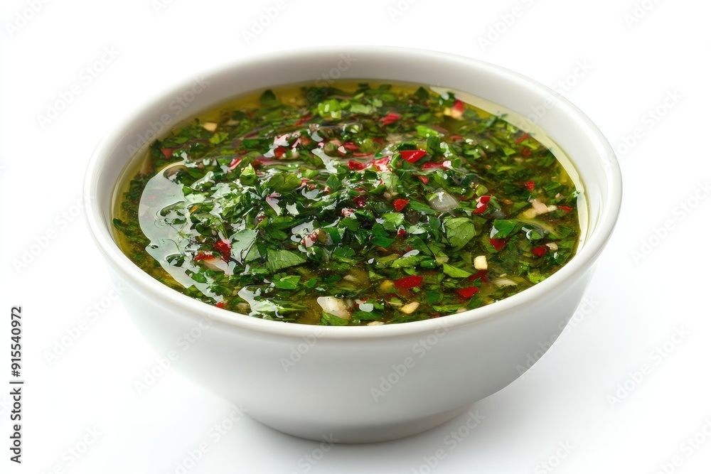 Close-up of Chimichurri Sauce in a White Bowl Close-up of Chimichurri Sauce in a White Bowl