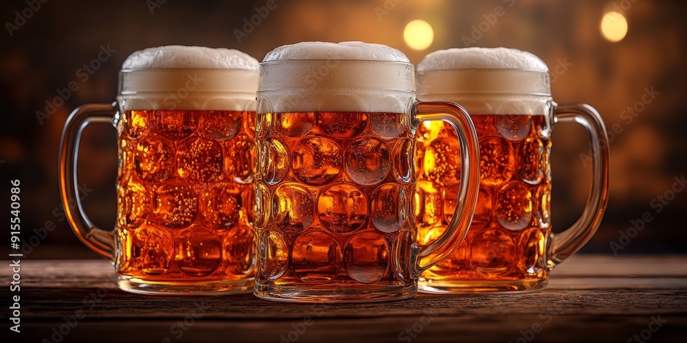 Mug beer. Full glasses of mug beer. Oktoberfest beer festival in Germany Mug beer. Full glasses of mug beer. Oktoberfest beer festival in Germany
