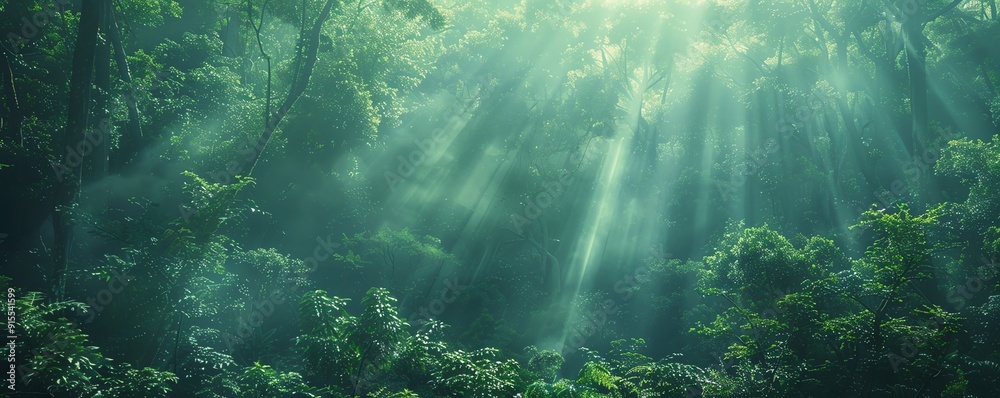 Forest Absorption Sunlight filtering through the forest canopy, vital for photosynthesis ...