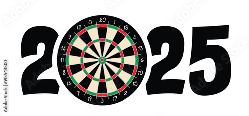 Best wishes, we wish you a happy new year 20245 wit dart board symbol. Dartboard icon. Game board and darts game. Sports equipment and arrows. Throw single, double or triple