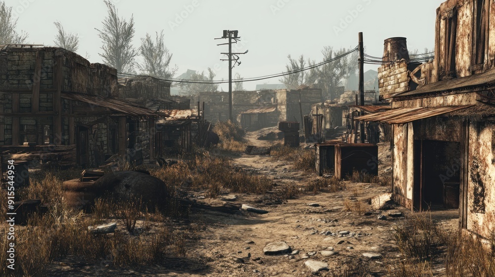 Fototapeta premium Desolate Town in a Post-Apocalyptic World