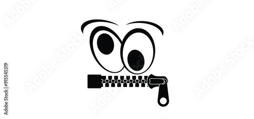 Cartoon mouth, zipper face. Zip fastener with zipper puller. Keeping quiet, silence concept. Keep a secret icon. zippered mouth. closed or open Zippers. Unzip, zipper locks. No speak or talking.