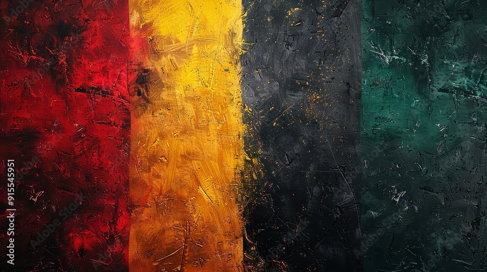 Close Up of Abstract Painting in Red, Yellow, and Green, Black Close Up of Abstract Painting in Red, Yellow, and Green, Black