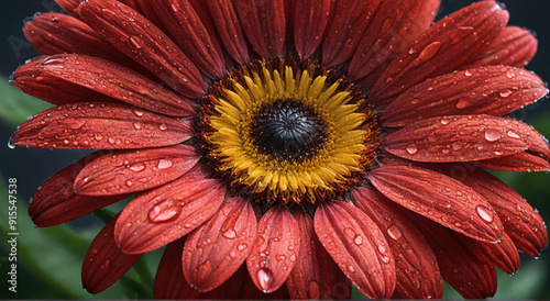red flower with water drops