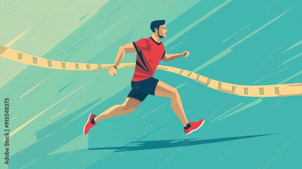 Fototapeta premium A vibrant illustration of a male runner sprinting with determination, showcasing athleticism and dynamic motion.