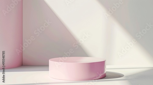 Minimalist Pink Podium Mockup with Light and Shadow
