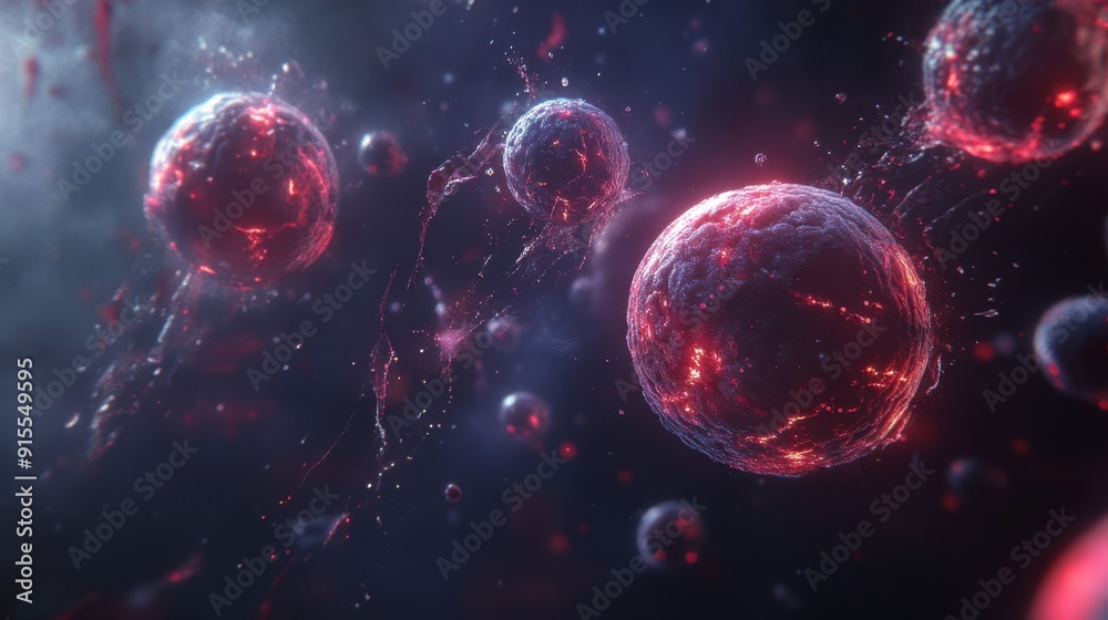 Cybernetic Abnormal Cells: Sci-Fi Digital Illustration on Dark Background Cybernetic Abnormal Cells: Sci-Fi Digital Illustration on Dark Background