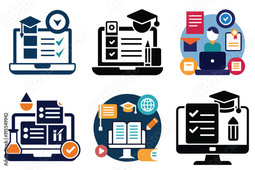 Learning and online education examination vector icon