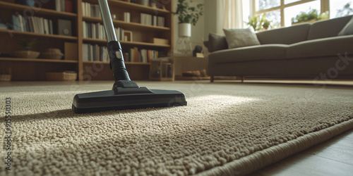 Wallpaper Mural A close-up of an empty living room with clean, shiny carpet and a vacuum cleaner in the background Torontodigital.ca