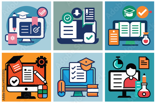Learning and online education examination vector icon