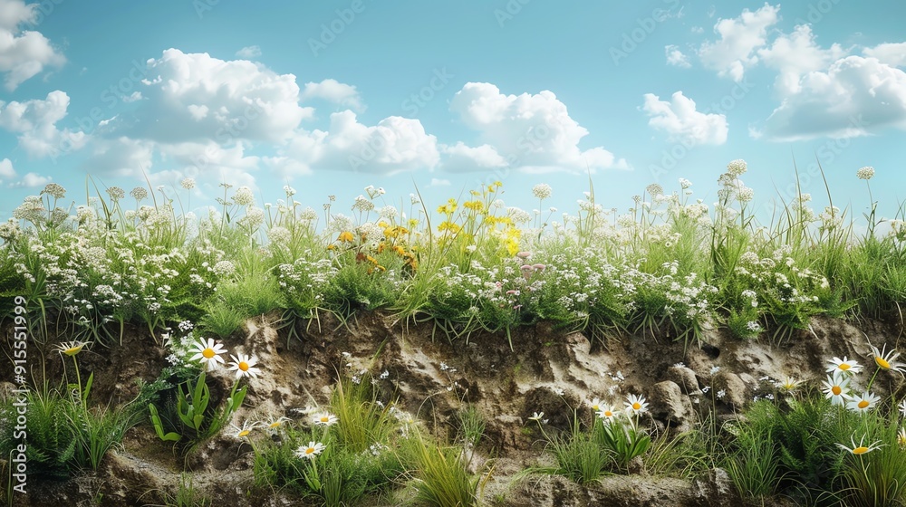 Obraz premium Grassland landscapes where soil depth influences plant height and density, landscape variety soil, grassland ecology