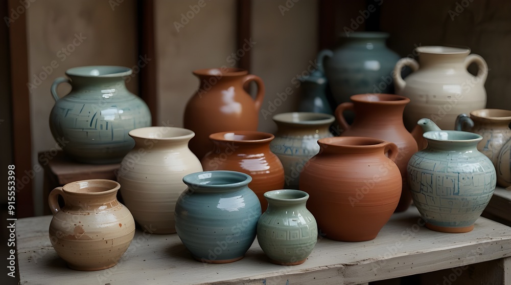 Various pottery placed on chair.generative.ai Various pottery placed on chair.generative.ai