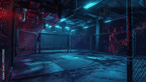 Neon Lit Cage Fighting Arena