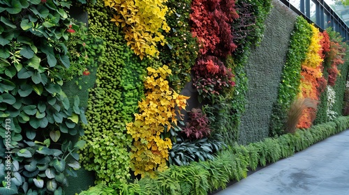 Noiseabsorbing plant walls in urban environments creating peaceful ecosystems, flora ecosystems noise, green wall soundproofing photo