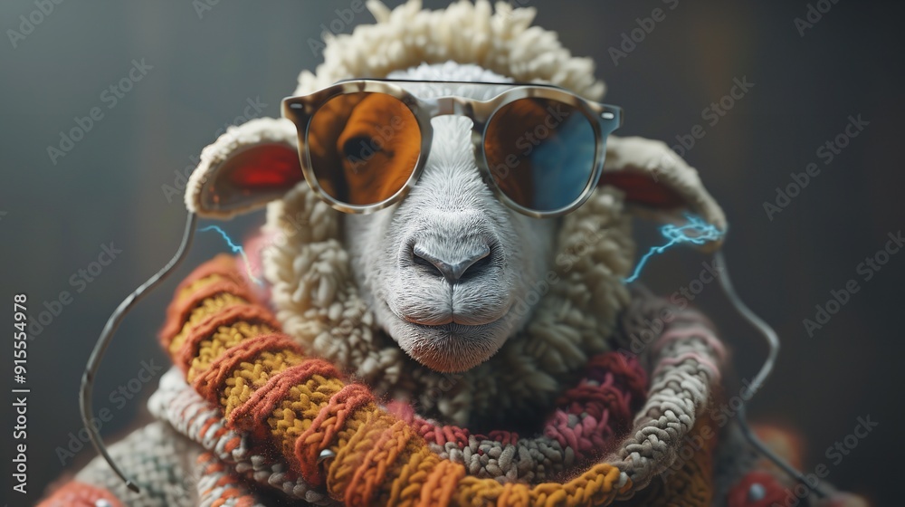 A cute sheep wearing sunglasses. A cute sheep wearing sunglasses.