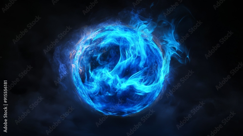 There is a glowing blue orb swirling with magical energy in this dark fantasy setting There is a glowing blue orb swirling with magical energy in this dark fantasy setting