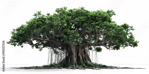 300-Year-Old Banyan Tree on White Background, Historic 300-Year-Old Banyan Tree with White Background